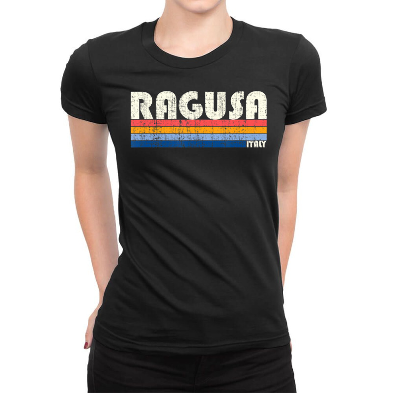 Retro Vintage 70s 80s Style Ragusa, Italy Ladies Fitted T-Shirt by hongquangd | Artistshot