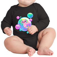 Kawaii Axolotl With Bubbles Long Sleeve Baby Bodysuit | Artistshot