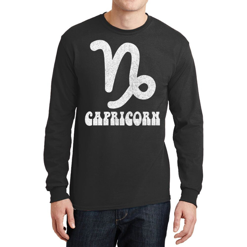 Capricorn Retro Zodiac Symbol Fadedstyle Design Long Sleeve Shirts | Artistshot