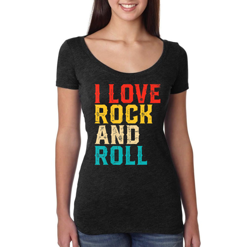 I Love Rock And Roll Distressed Rainbow 70s Retro Vintage Women's Triblend Scoop T-shirt by michaelyounger19 | Artistshot