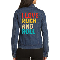 I Love Rock And Roll Distressed Rainbow 70s Retro Vintage Ladies Denim Jacket | Artistshot