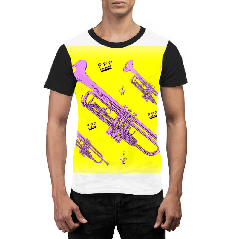 Come Blow Your Horn Lavender Trumpets Against A Canary Yellow Backgrou Graphic T-shirt by imarneracheb | Artistshot