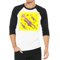 Come Blow Your Horn Lavender Trumpets Against A Canary Yellow Backgrou 3/4 Sleeve Shirt | Artistshot