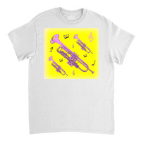 Come Blow Your Horn Lavender Trumpets Against A Canary Yellow Backgrou Classic T-shirt | Artistshot