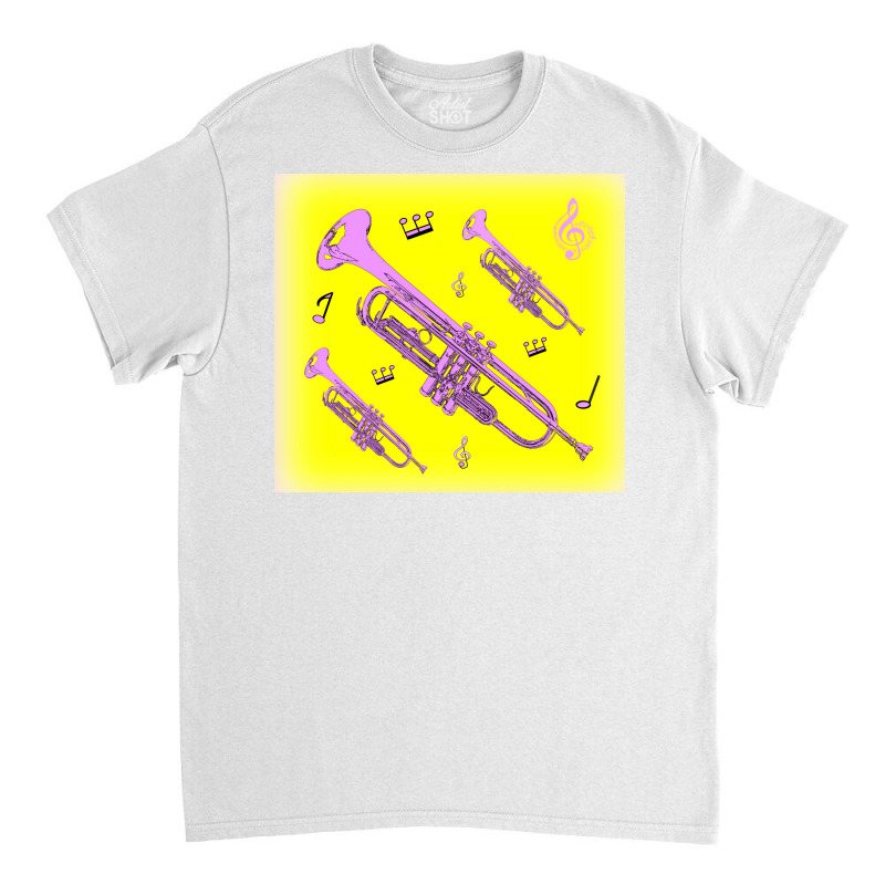 Come Blow Your Horn Lavender Trumpets Against A Canary Yellow Backgrou Classic T-shirt by imarneracheb | Artistshot