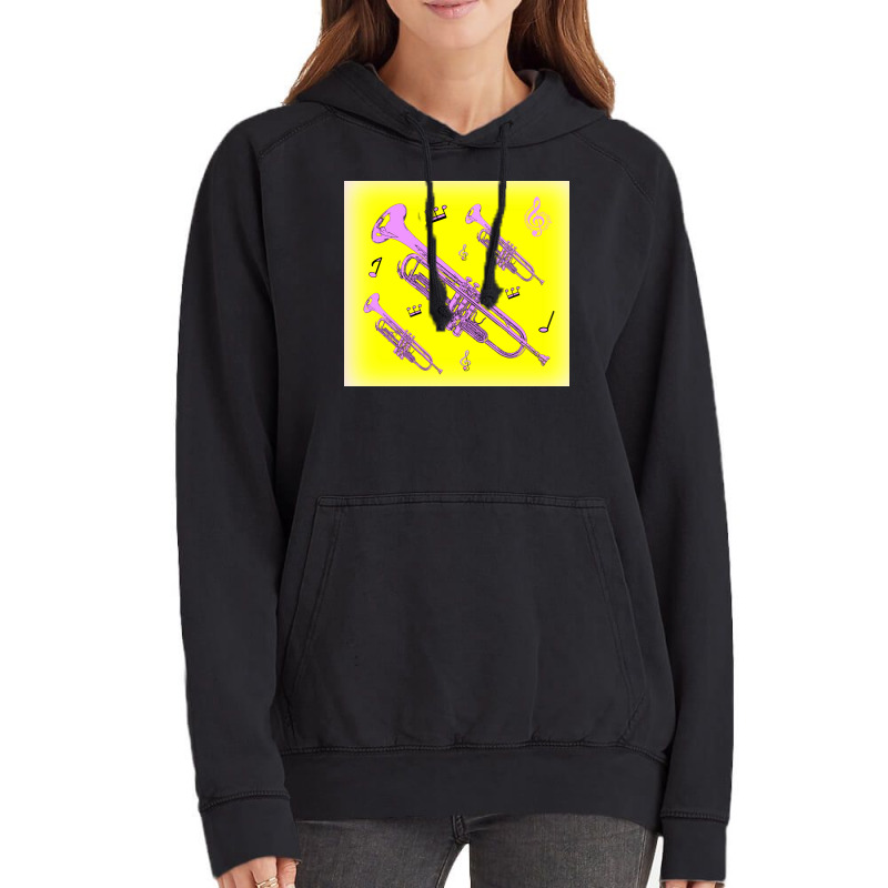 Come Blow Your Horn Lavender Trumpets Against A Canary Yellow Backgrou Vintage Hoodie by imarneracheb | Artistshot