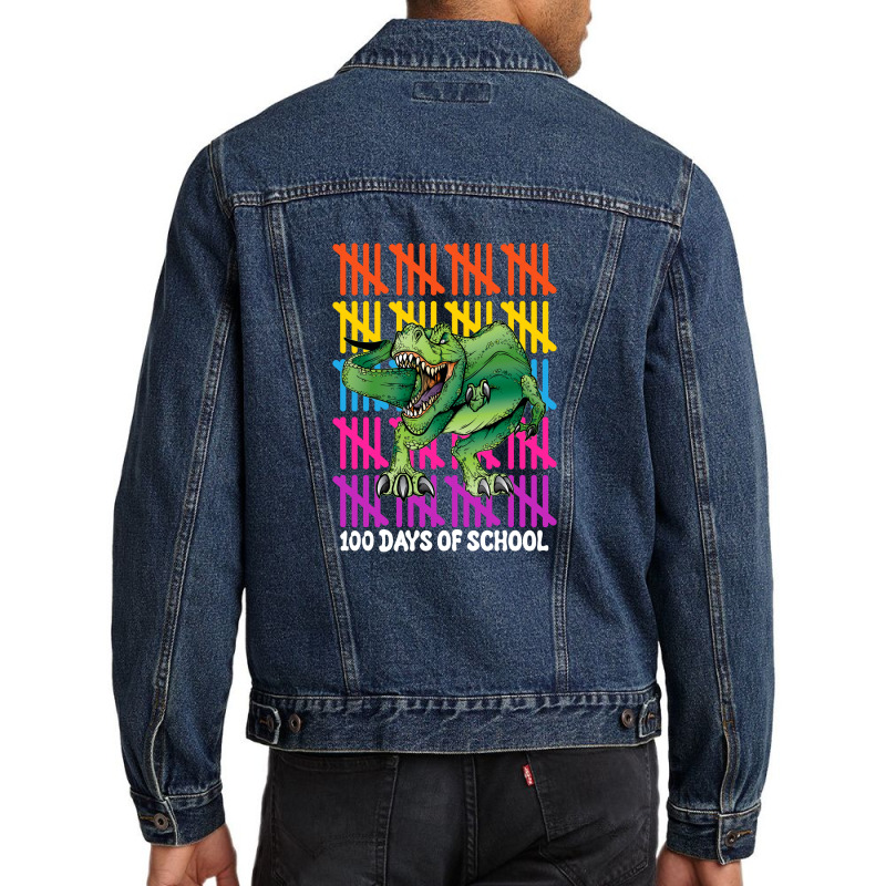 100 Days Of School T Rex For Dark Men Denim Jacket | Artistshot