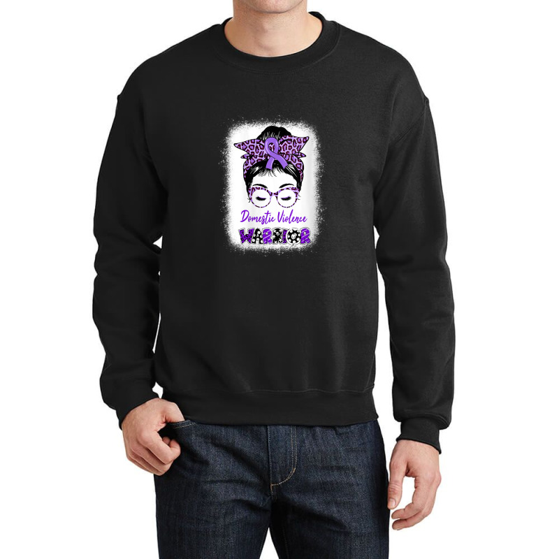 Womens Domestic Violence Awareness Warrior Purple Messy Bun V-neck Crewneck Sweatshirt | Artistshot