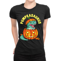 Halloween Boys Men Pumpkasaurus Dinosaur Pumpkin Funny T Rex Ladies Fitted T-shirt | Artistshot