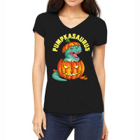 Halloween Boys Men Pumpkasaurus Dinosaur Pumpkin Funny T Rex Women's V-neck T-shirt | Artistshot