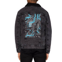 Chip Printed Circuit Cool Computer Techy Nerd Engineer Pullover Unisex Sherpa-lined Denim Jacket | Artistshot