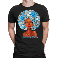 Womens Grey Blue Flowers Afro Hair Black Woman Diabetes Warrior T-shirt | Artistshot