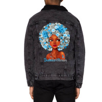 Womens Grey Blue Flowers Afro Hair Black Woman Diabetes Warrior Unisex Sherpa-lined Denim Jacket | Artistshot