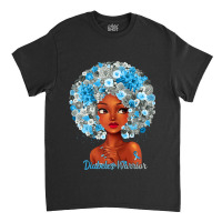 Womens Grey Blue Flowers Afro Hair Black Woman Diabetes Warrior Classic T-shirt | Artistshot