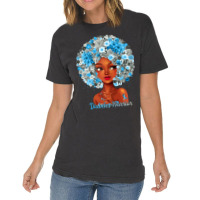 Womens Grey Blue Flowers Afro Hair Black Woman Diabetes Warrior Vintage T-shirt | Artistshot