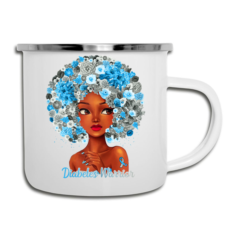 Womens Grey Blue Flowers Afro Hair Black Woman Diabetes Warrior Camper Cup | Artistshot