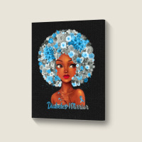 Womens Grey Blue Flowers Afro Hair Black Woman Diabetes Warrior Portrait Canvas Print | Artistshot