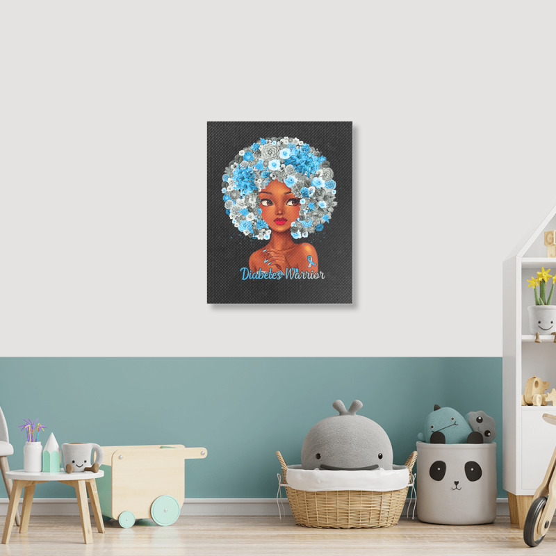 Womens Grey Blue Flowers Afro Hair Black Woman Diabetes Warrior Portrait Canvas Print | Artistshot