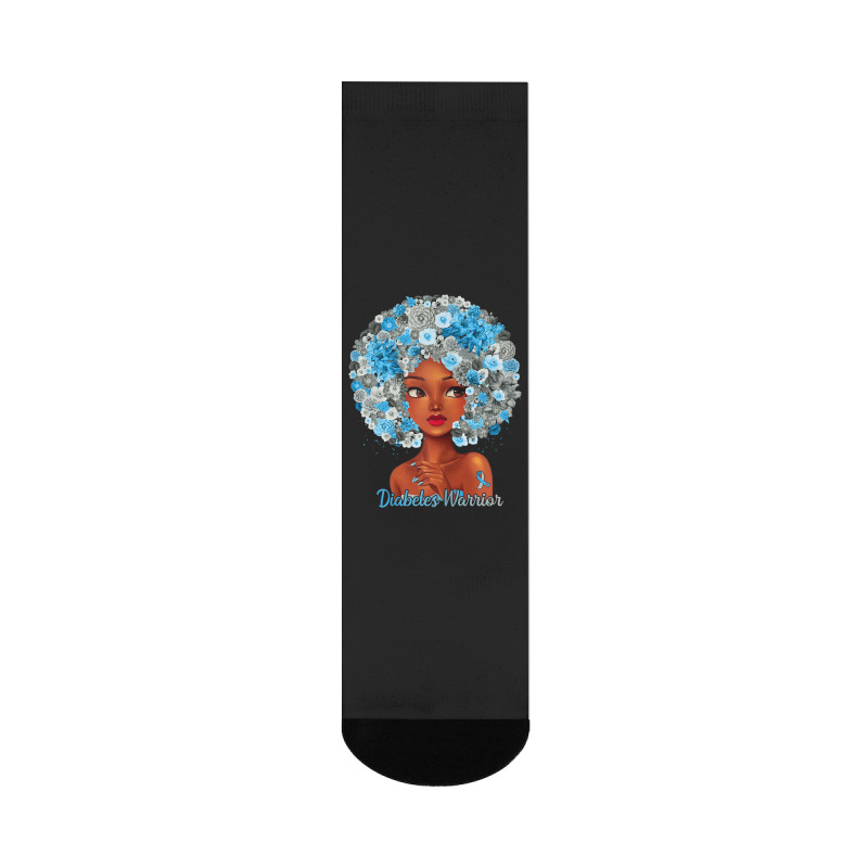 Womens Grey Blue Flowers Afro Hair Black Woman Diabetes Warrior Crew Socks | Artistshot