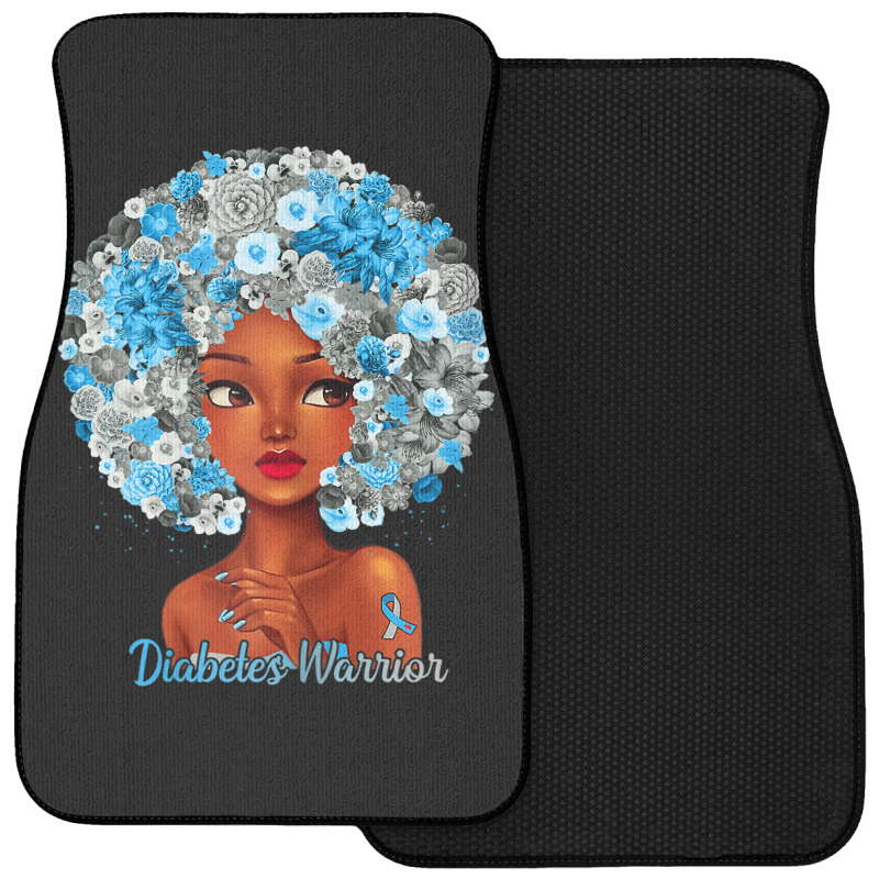 Womens Grey Blue Flowers Afro Hair Black Woman Diabetes Warrior Front Car Mat | Artistshot