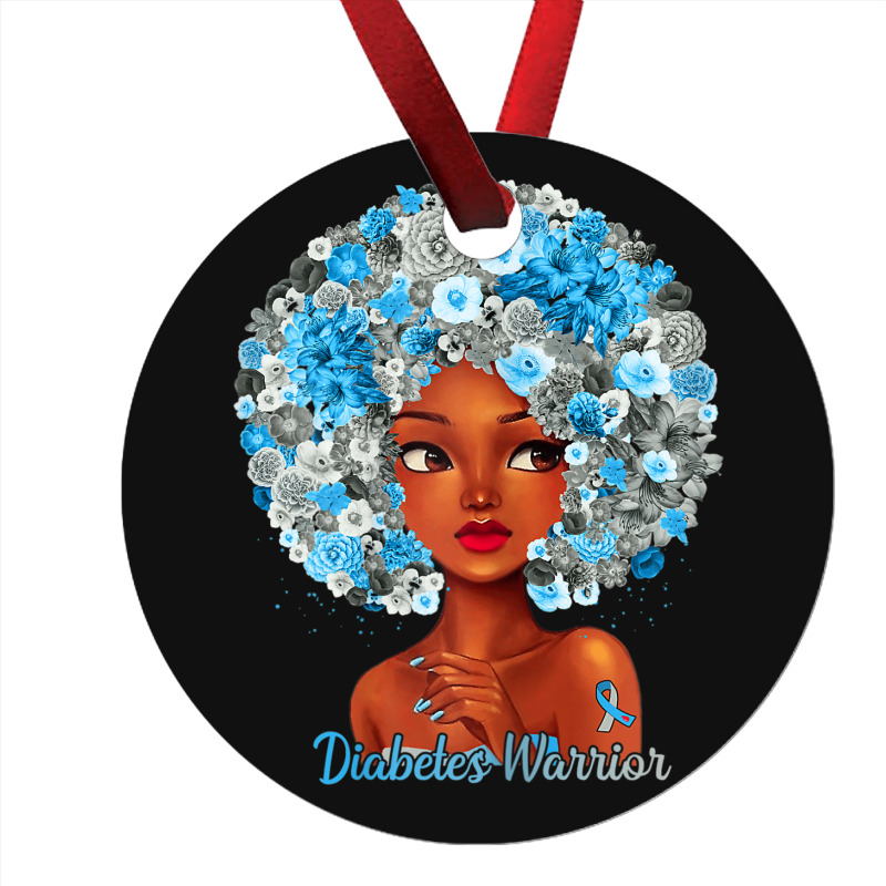 Womens Grey Blue Flowers Afro Hair Black Woman Diabetes Warrior Ornament | Artistshot