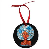 Womens Grey Blue Flowers Afro Hair Black Woman Diabetes Warrior Ornament | Artistshot