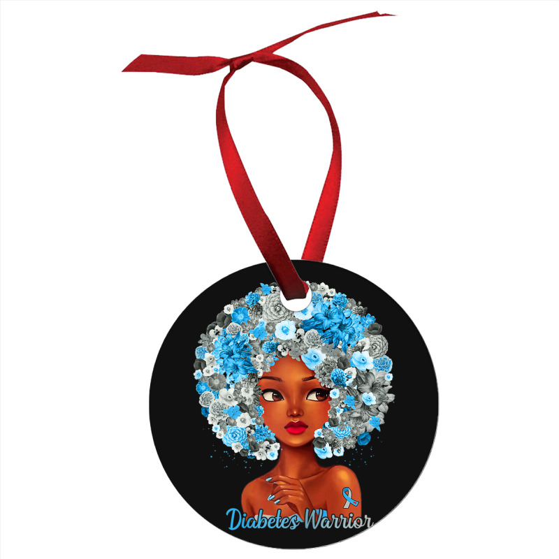 Womens Grey Blue Flowers Afro Hair Black Woman Diabetes Warrior Ornament | Artistshot