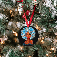 Womens Grey Blue Flowers Afro Hair Black Woman Diabetes Warrior Ornament | Artistshot