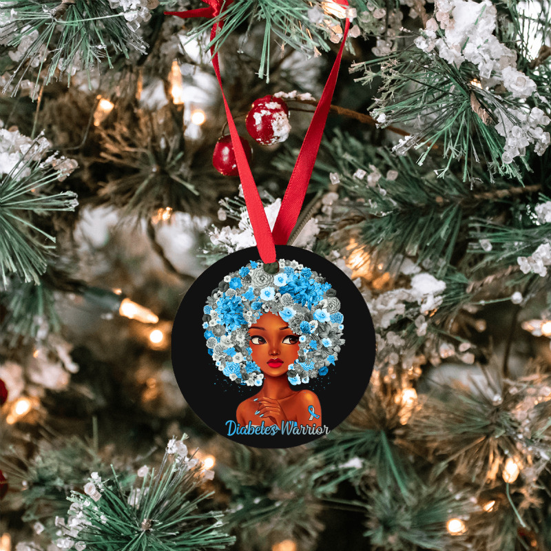 Womens Grey Blue Flowers Afro Hair Black Woman Diabetes Warrior Ornament | Artistshot