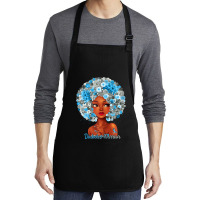 Womens Grey Blue Flowers Afro Hair Black Woman Diabetes Warrior Medium-length Apron | Artistshot