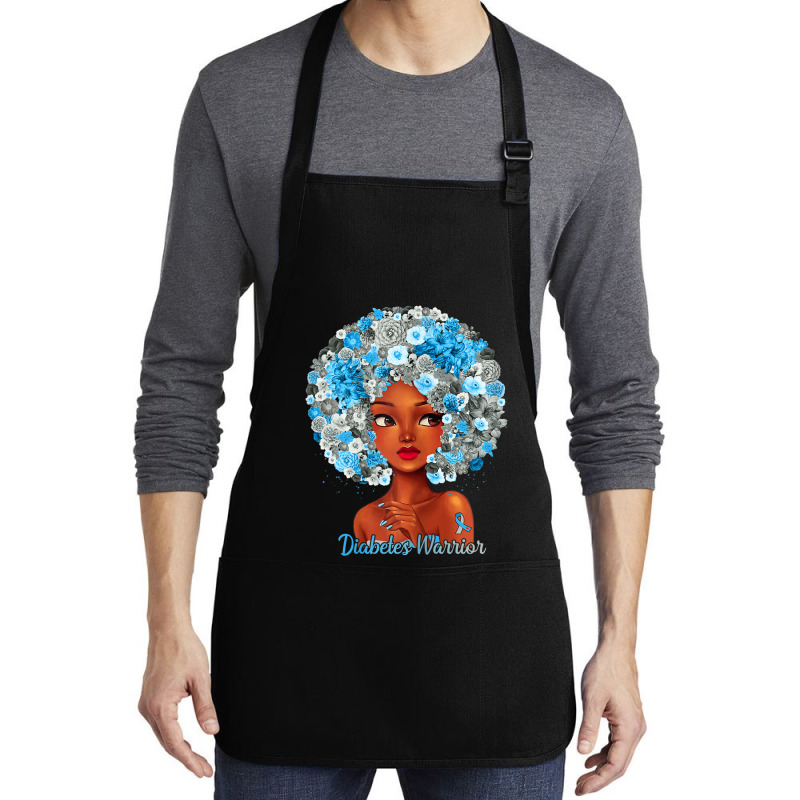 Womens Grey Blue Flowers Afro Hair Black Woman Diabetes Warrior Medium-length Apron | Artistshot