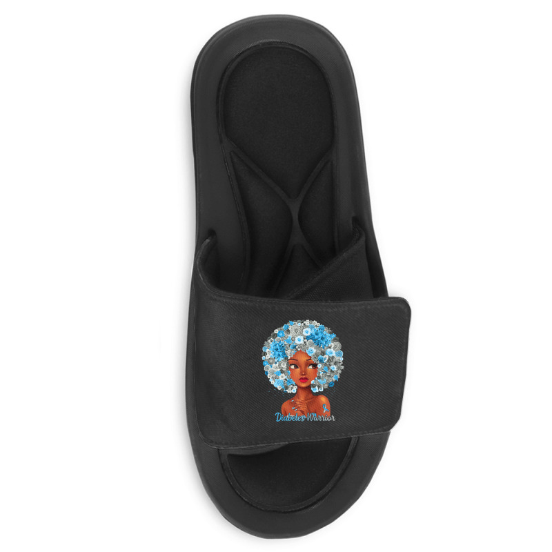 Womens Grey Blue Flowers Afro Hair Black Woman Diabetes Warrior Slide Sandal | Artistshot