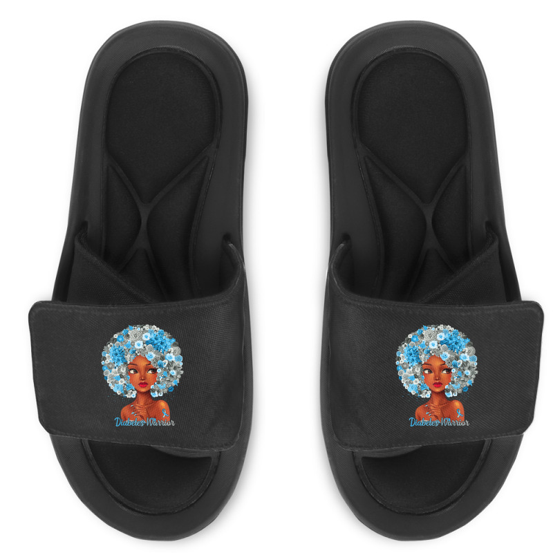 Womens Grey Blue Flowers Afro Hair Black Woman Diabetes Warrior Slide Sandal | Artistshot