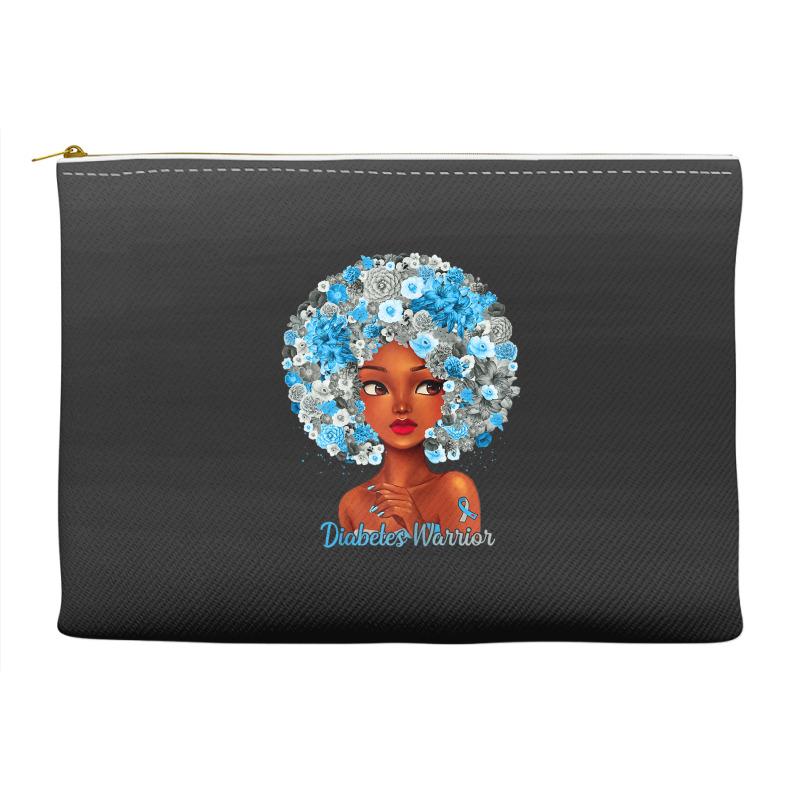 Womens Grey Blue Flowers Afro Hair Black Woman Diabetes Warrior Accessory Pouches | Artistshot