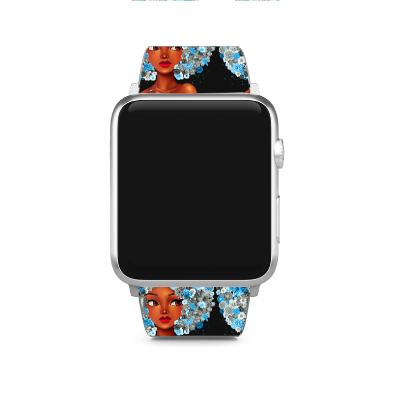 Womens Grey Blue Flowers Afro Hair Black Woman Diabetes Warrior Apple Watch Band | Artistshot