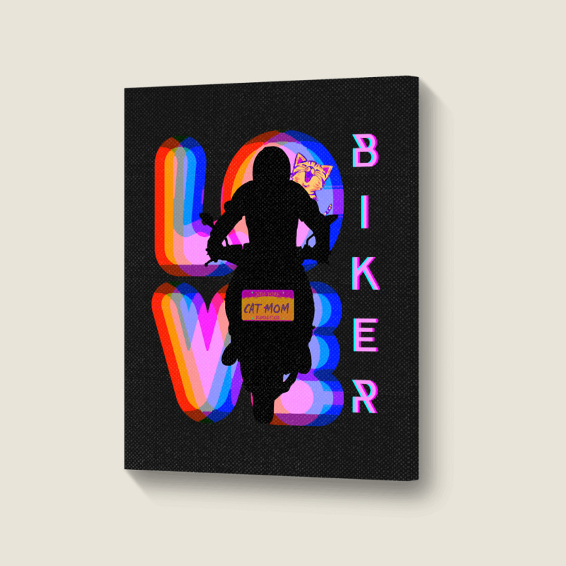 Biker And Best Rainbow Cat Mom Motorcycle Rider Portrait Canvas Print | Artistshot