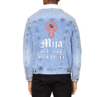 Womens Latinx Latina Empowerment Brave Strong Latina Power Feminist Unisex Sherpa-lined Denim Jacket | Artistshot