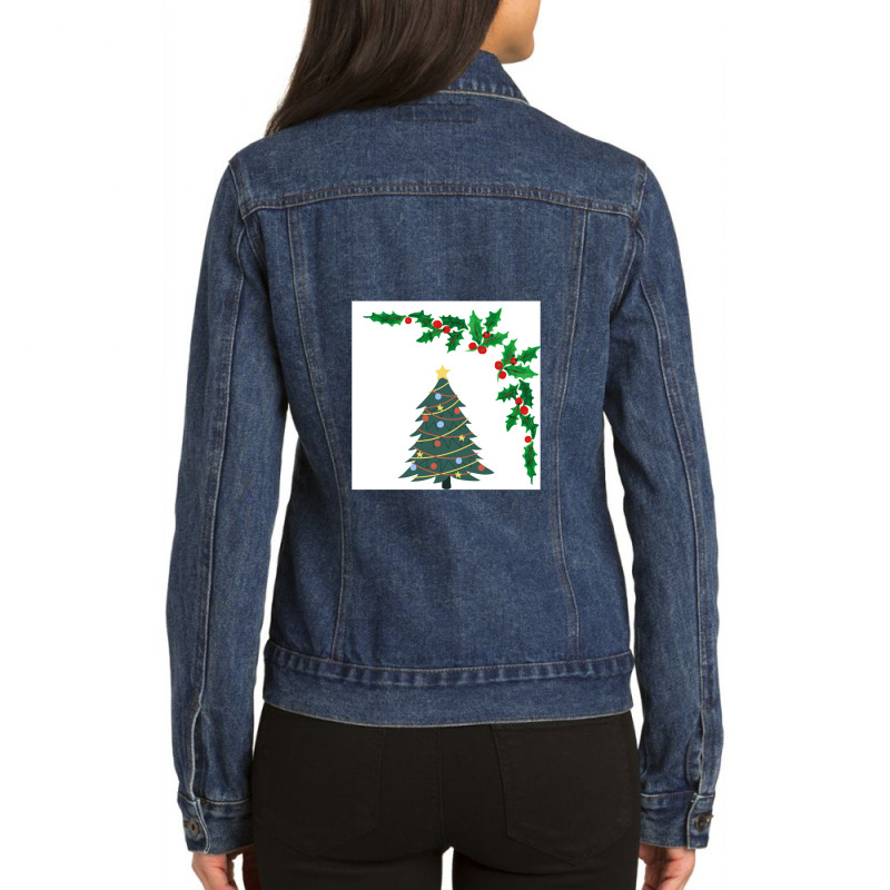 Christmas Tree And Lights Design Ladies Denim Jacket by JenniferJones | Artistshot