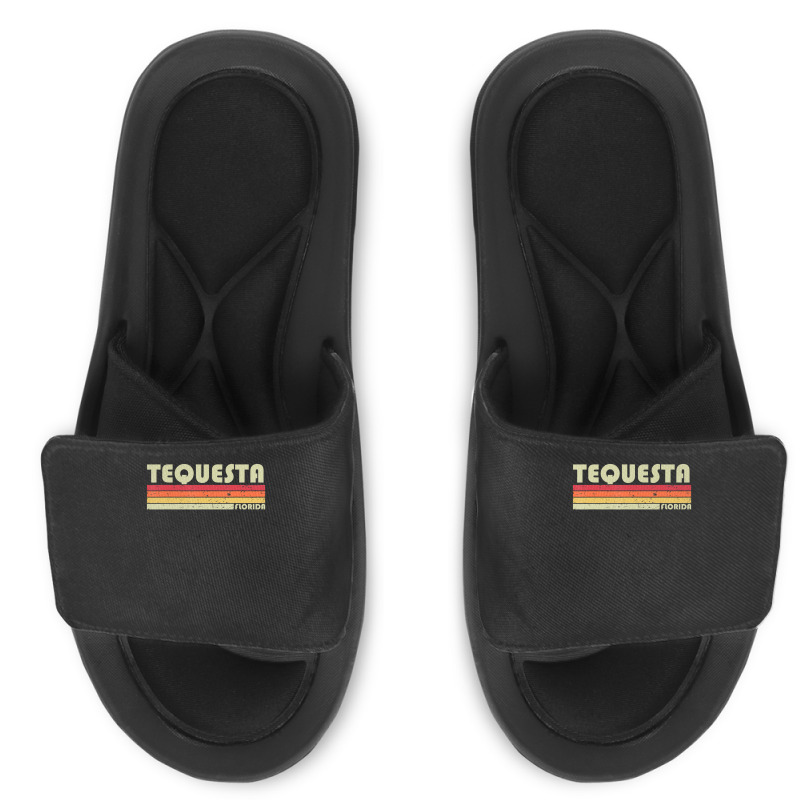 Tequesta Fl Florida City Home Roots Retro 70s 80s Slide Sandal | Artistshot