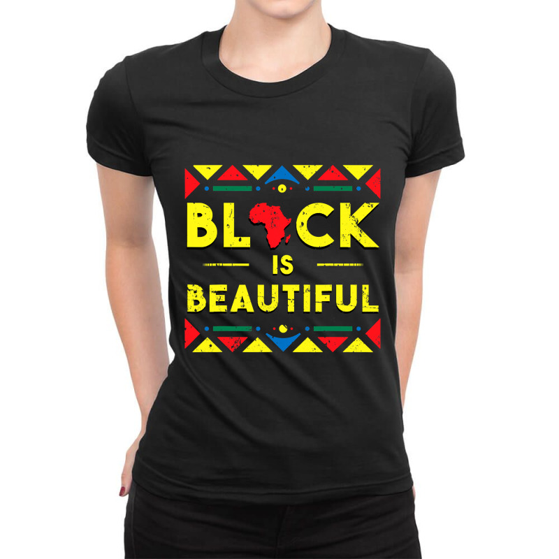 Black History  Black Is Beautiful African Colors Gift Ladies Fitted T-Shirt by Rhonda | Artistshot