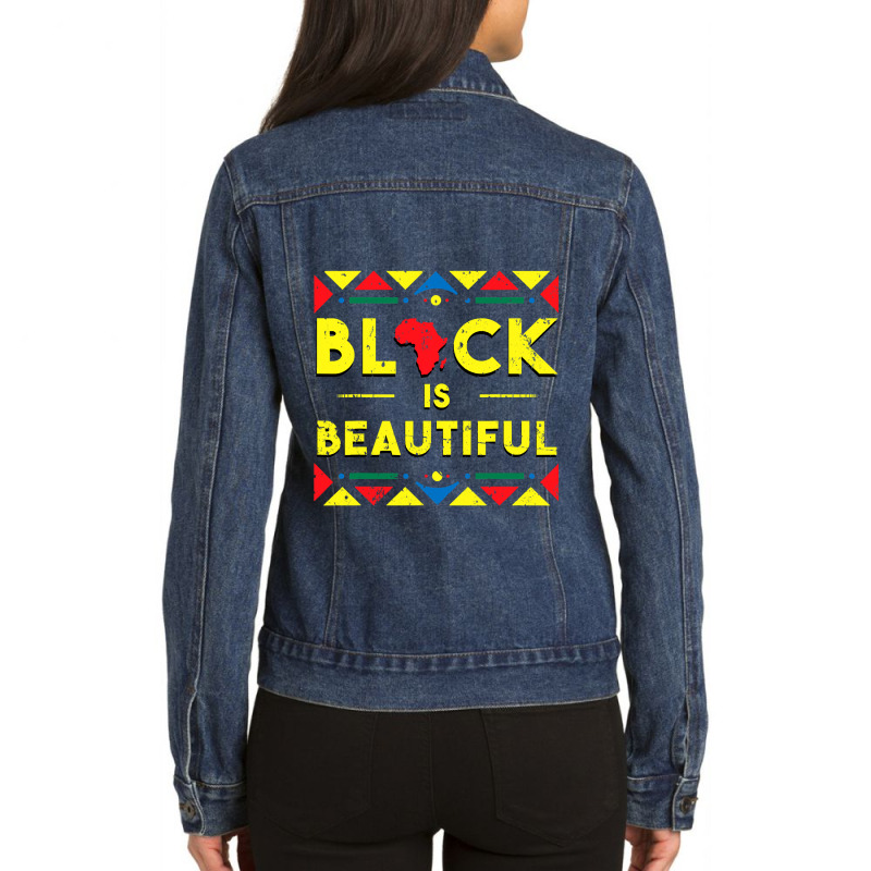 Black History  Black Is Beautiful African Colors Gift Ladies Denim Jacket by Rhonda | Artistshot