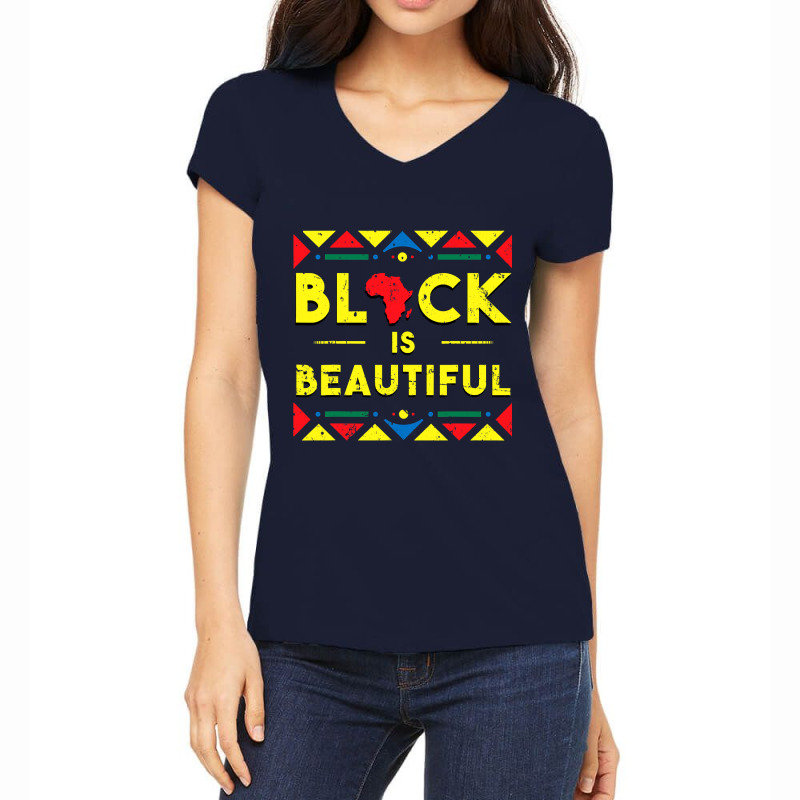 Black History  Black Is Beautiful African Colors Gift Women's V-Neck T-Shirt by Rhonda | Artistshot