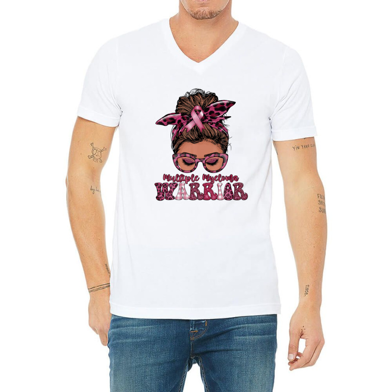 Black Women Messy Bun Multiple Myeloma Warrior Gifts V-neck Tee | Artistshot