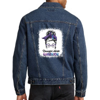 Womens Rheumatoid Arthritis Warrior Messy Bun Leopard Bleached Men Denim Jacket | Artistshot