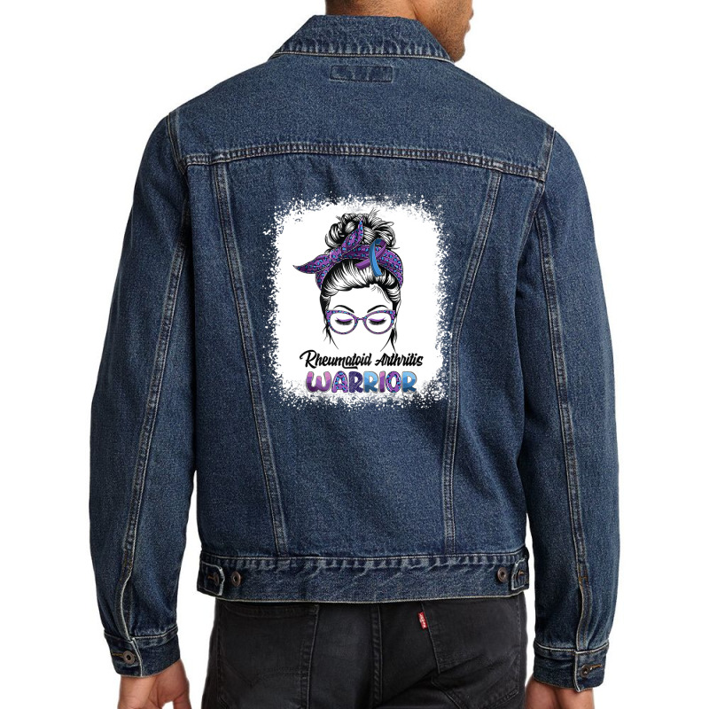 Womens Rheumatoid Arthritis Warrior Messy Bun Leopard Bleached Men Denim Jacket | Artistshot