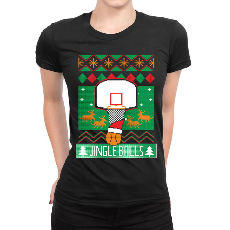 Basketball Player Ugly Christmas Sweater Jingle Balls Fan Ladies Fitted T-Shirt by Davidartist | Artistshot