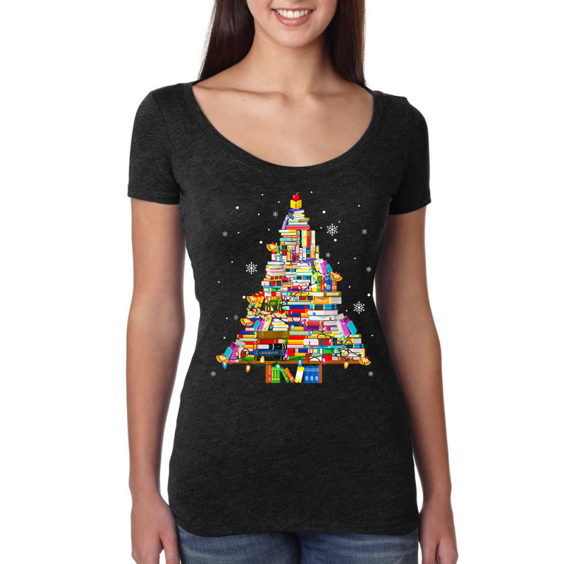 Christmas Library Tree Lights For Librarian And Book Lover T Shirt Women's Triblend Scoop T-shirt by deemerx8lmshare | Artistshot