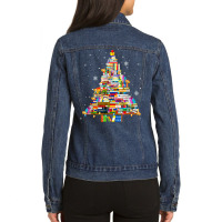 Christmas Library Tree Lights For Librarian And Book Lover T Shirt Ladies Denim Jacket | Artistshot