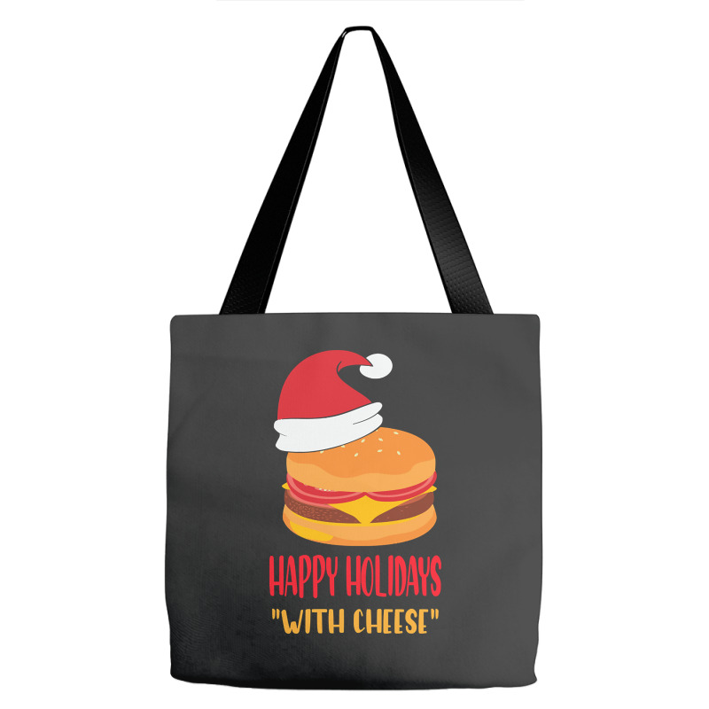 Trending Happy Holidays With Cheese Shirt Christmas Cheeseburger Gift- Tote Bags | Artistshot