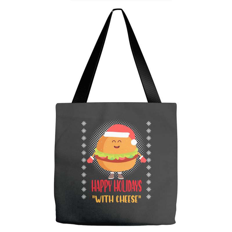 Trending Happy Holidays With Cheese Shirt Christmas Cheeseburger Gift- Tote Bags | Artistshot